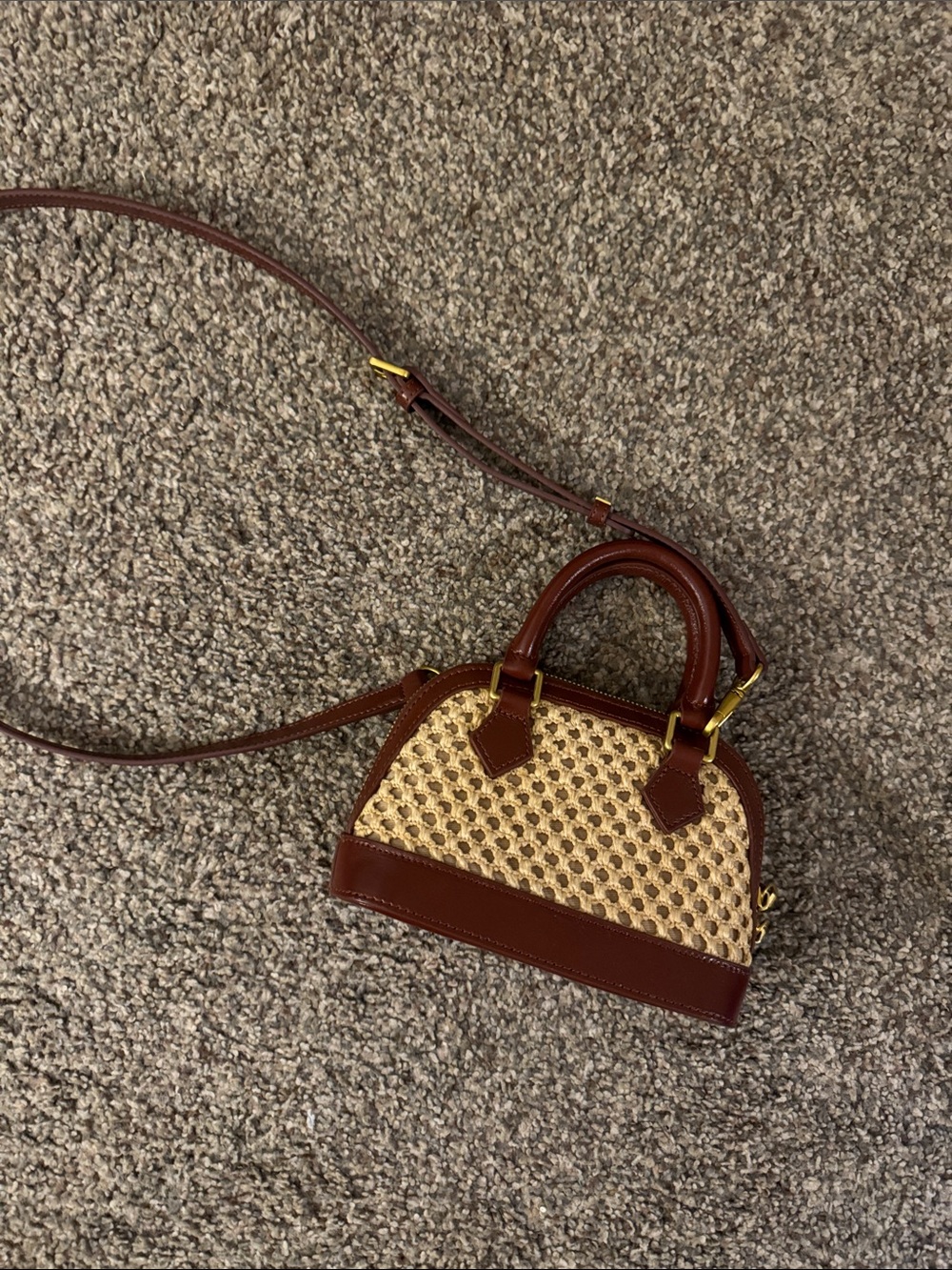 Small Italian Leather & Wicker Handbag